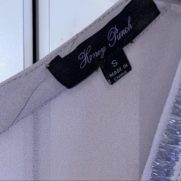 Honey Punch | Beaded Grey Blouse V-Neck Small - Picture 7 of 12